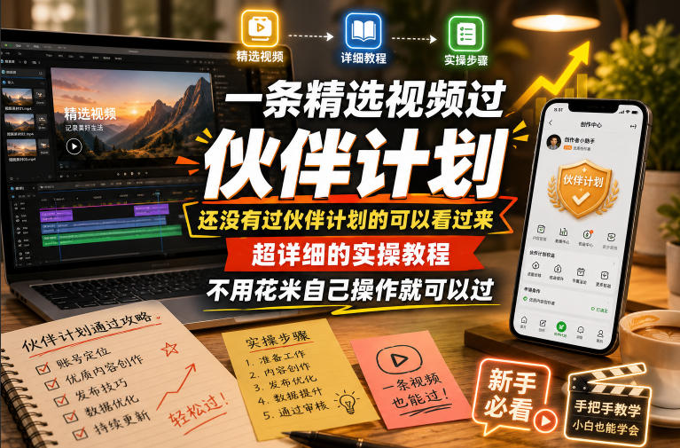 一条精选视频过伙伴计划，还没有过伙伴计划的可以看过来，超详细的实操教程，不用花米自己操作就可以过-副业网
