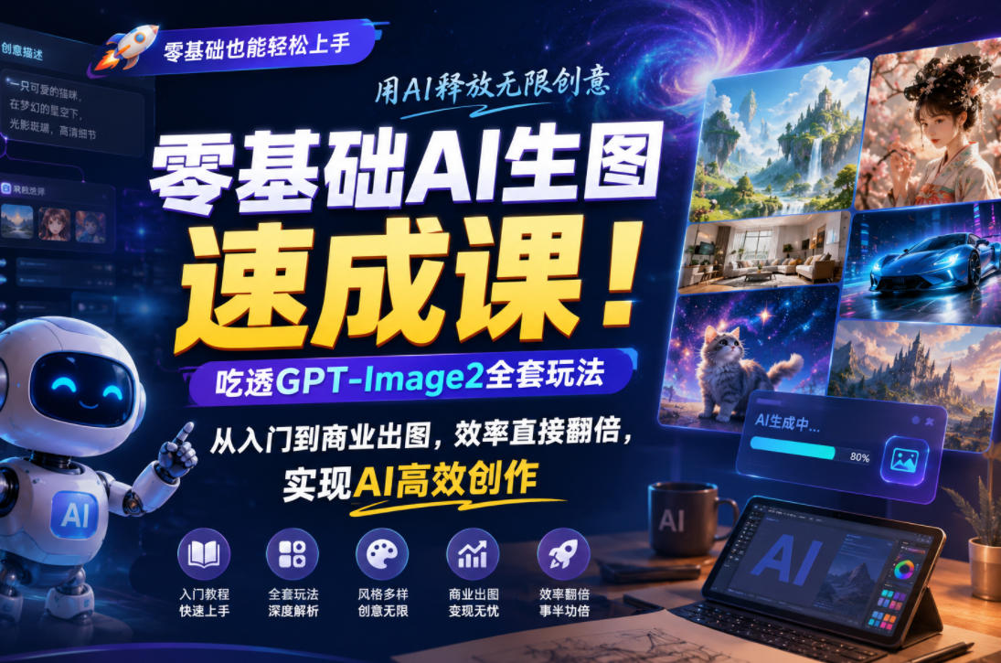 零基础AI生图速成课!吃透GPT-Image2全套玩法,从入门到商业出图,效率直接翻倍,实现AI高效创作-副业网