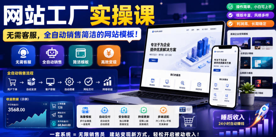 网站工厂实操课，无需客服，网站模板自动赚钱！【原创双语字幕】-副业网