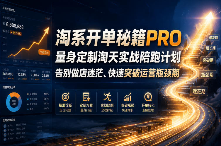 淘系开单秘籍PRO，量身定制淘天实战陪跑计划，告别做店迷茫、快速突破运营瓶颈期(2026年6月11)-副业网