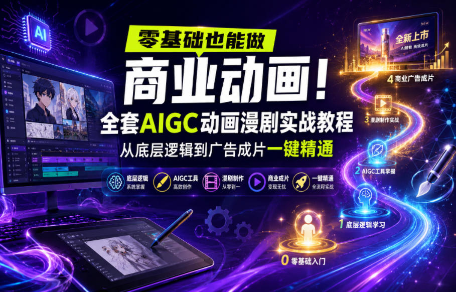 零基础也能做商业动画！全套AIGC动画漫剧实战教程，从底层逻辑到广告成片一键精通-副业网